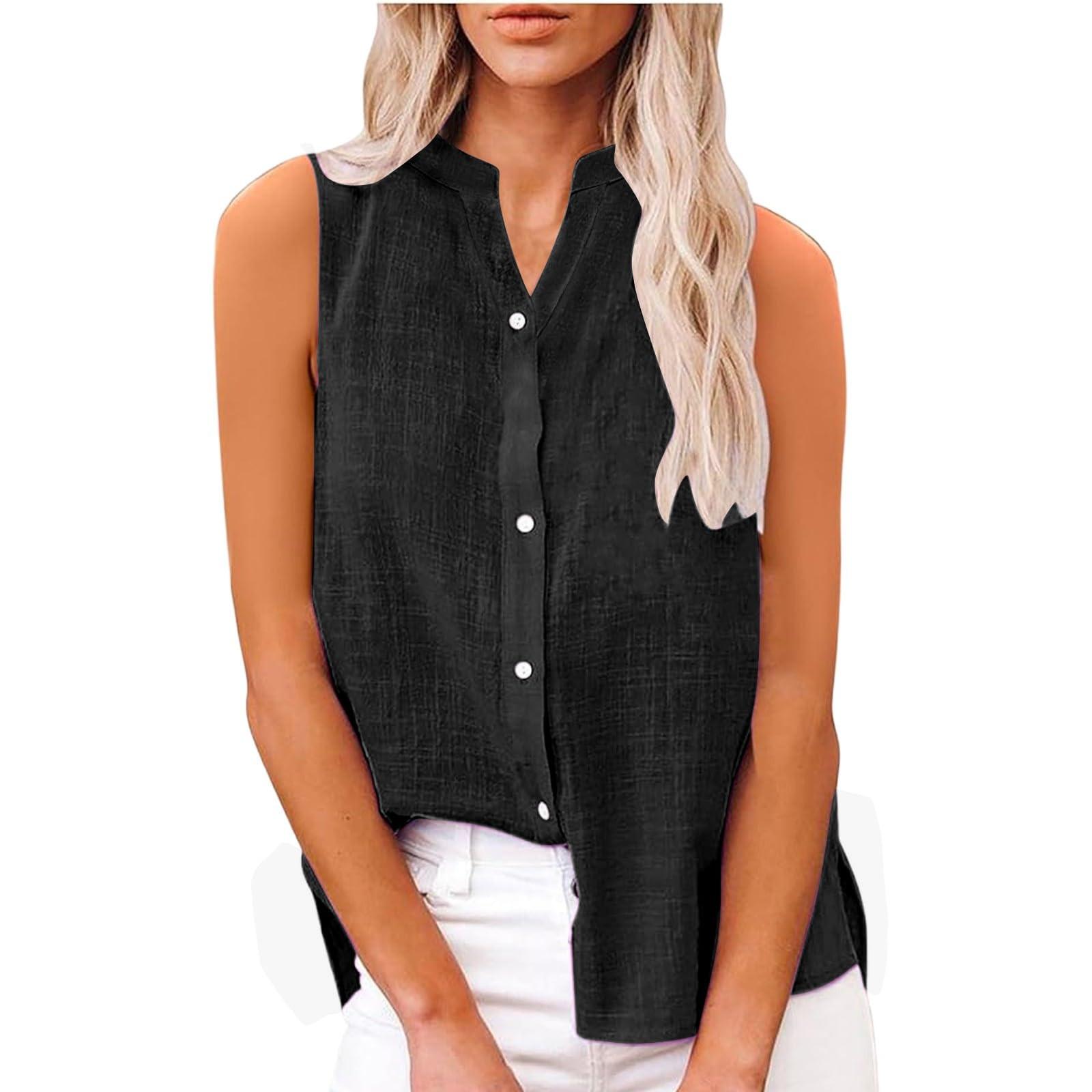 

Жіноча мода Однотонний Повсякденний Безрукавний Кардиган на Ґудзиках Вільна Бавовняна Льняна Сорочка Топ XXXXXL