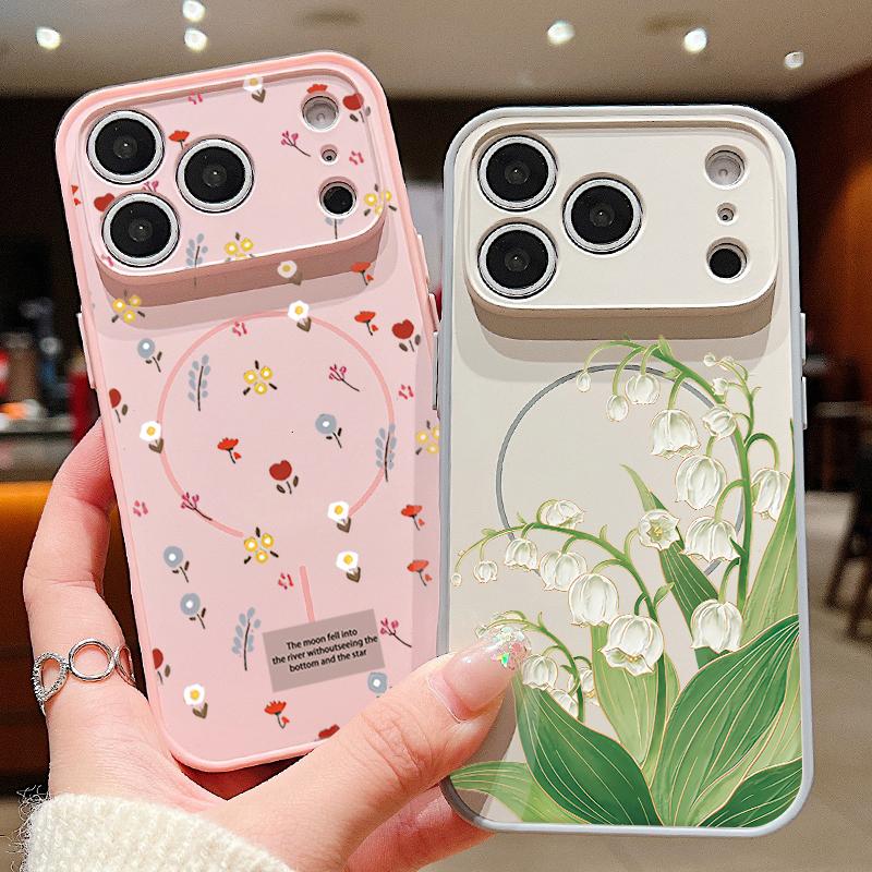 Magnetic Small Flower Pattern Phone Case For iPhone 17 ProMax 16 15 14 13 Pro Max For Magsafe Wireless Charge Soft Edge PC Cover