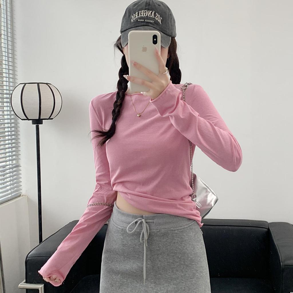 Korean Style Purple Long Sleeve Sun Protection Base Layer Top Women's Slim Fit Sweet and Spicy T-shirt