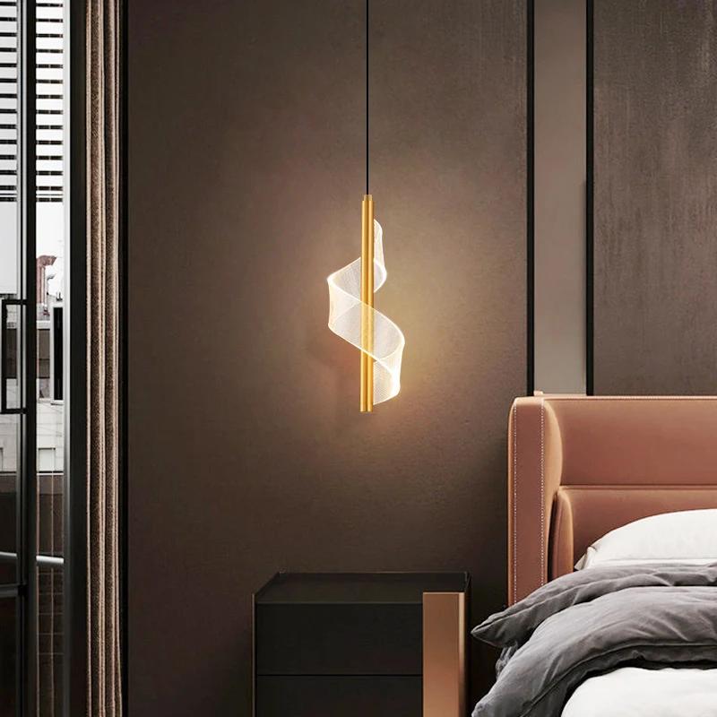 LED Bedside Pendant Light, Simple and Modern, Living Room, Bedroom Bedside, Creative Single Head Long Line Small Pendant Light