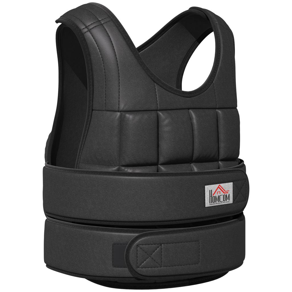 30 kg Gewichtsweste, Trainingsweste mit 35 Gewichtstaschen, Verstellbar, Krafttraining, Fitness, Oxford, Metall, Schwarz 60 x 50 cm