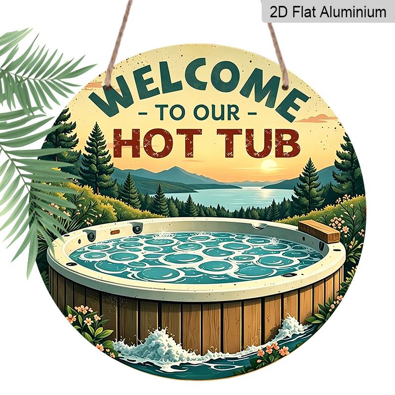 

2D Flat Retro Round Aluminum Wall Hanging, Gourmet Country Spa Style Decor, Indoor Outdoor Hanging Art for Home Cafe Bar, Souvenir Gift 20*20cm