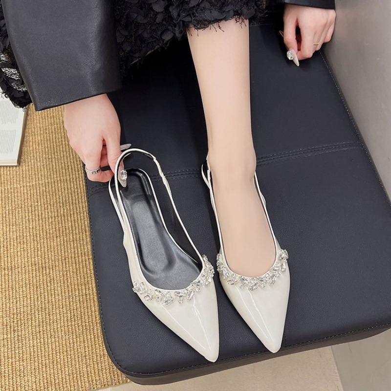 Mode Französische Spitze Flache Niedrige Absatz Sandalen Damen Sommer Outdoor Lässig Lederschuhe Damen Mode Strass Bequeme Flats