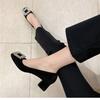 French Rhinestone Square Head Thick Heel Single Shoes Women's 2025 Spring and Autumn New Fashion Versatile Soft Leather Shallow Mouth Temperament Mid
