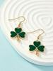 1 Pair Fashionable Heart-Shaped Lucky Clover Earrings, Gift For Women On St. Patrick's Day And Valentine's Day