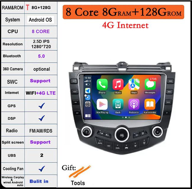 9 Inch Android 14 Car Radio For Honda Accord 7 2003-2007 Stereo Multimedia Player Carplay Android Auto WIFI Bluetooth GPS