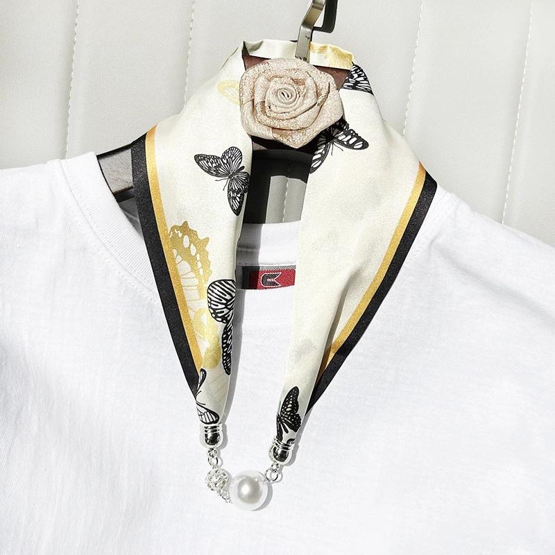 1Pc Cloth Accessories Versatile Patterned Texture Pearl Fashion Neck Protection Scarf Magnetic Silk Scarf