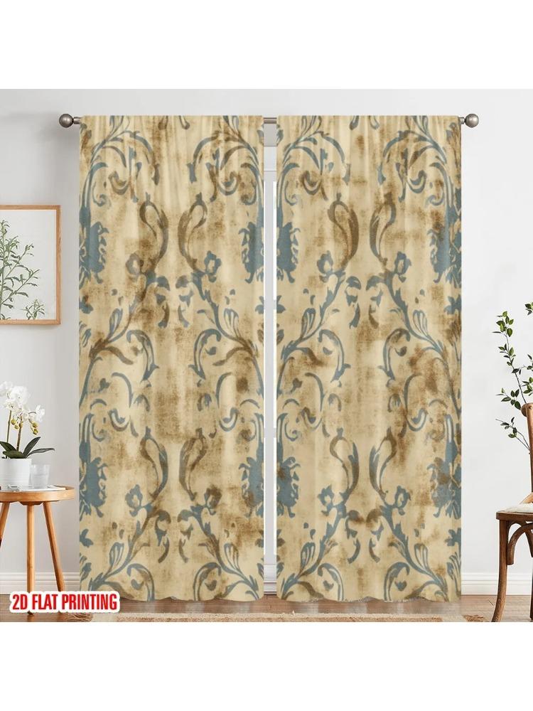 

Plane Printing Window Curtain Flourish Polyester Woven Without Rod Holiday Bedroom Living Room Office Vintage Curtains Made Of Sitting Treatment W100*H70(CM)-Rod Pocket&2PCS