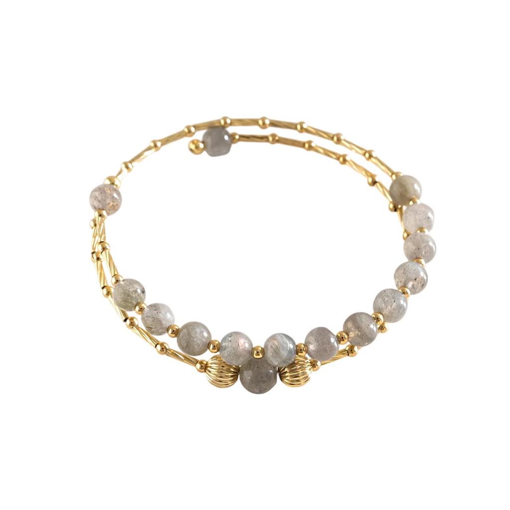 Crystal Moonstone Double-Layer Gold-Plated Bracelet - Elegant Fresh Style, Perfect for Best Friends