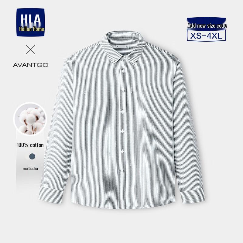 HLA Men s Classic Pure Cotton Striped Long-Sleeve Shirt S
