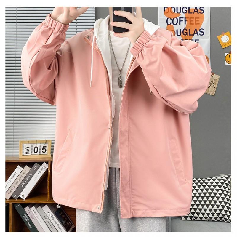 Mens Hooded Windbreaker Jacket Casual Streetwear Loose Fit Layered Look