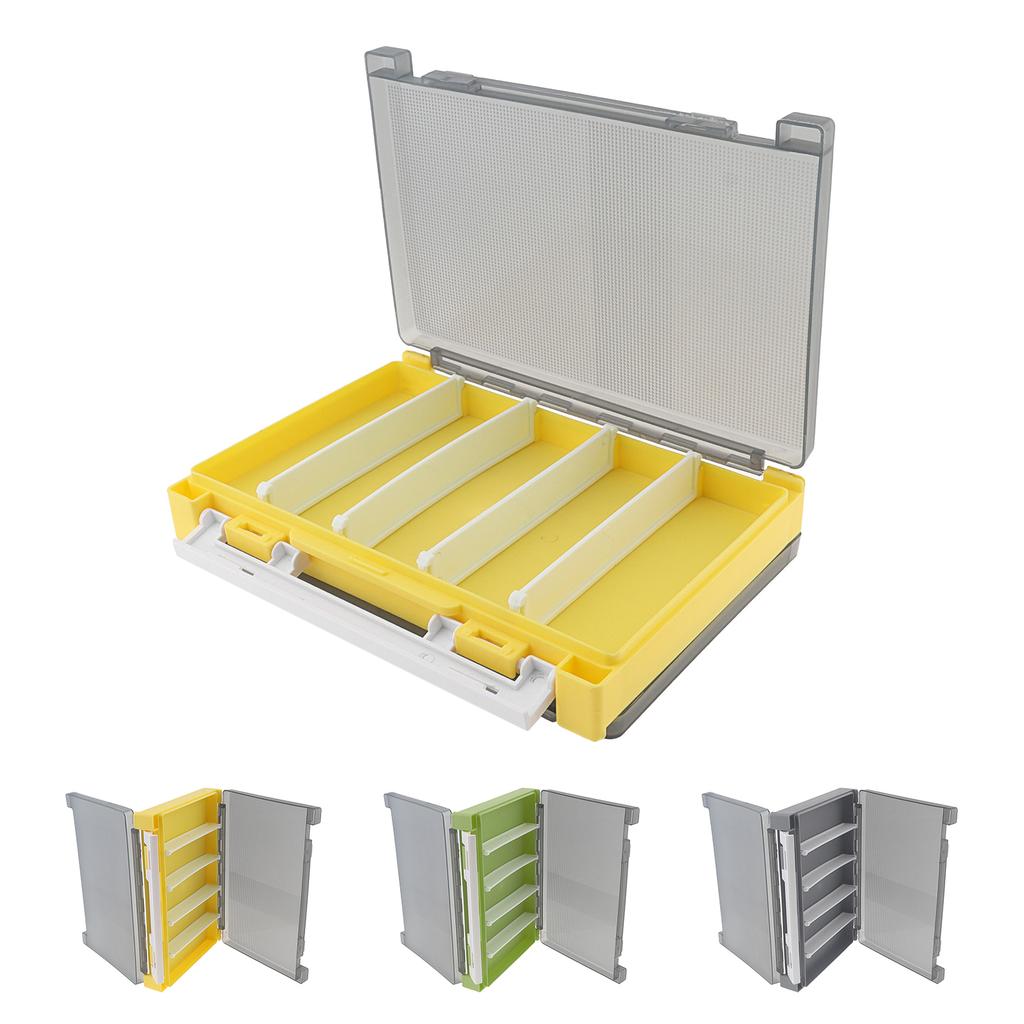 Double Sided PP Fishing Tackle Storage Box Lure Jig Head Hooks Hard Case with Removable Dividers Spong Slot Yellow Gray Green Colors