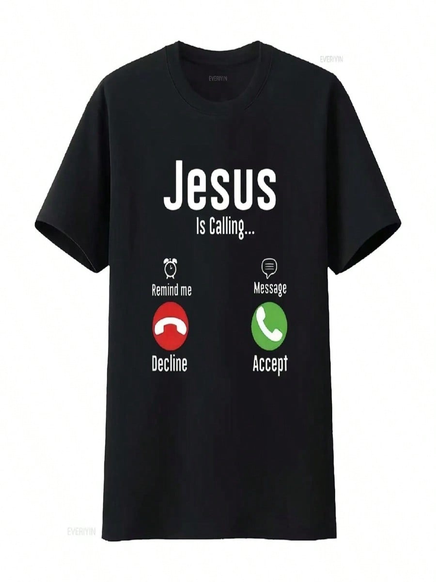 Fashion Jesus Is Calling Print T Shirt Loose  Round Neck Top Vintage Washed Streetwear Graphic Slightly Stretched S разноцветный