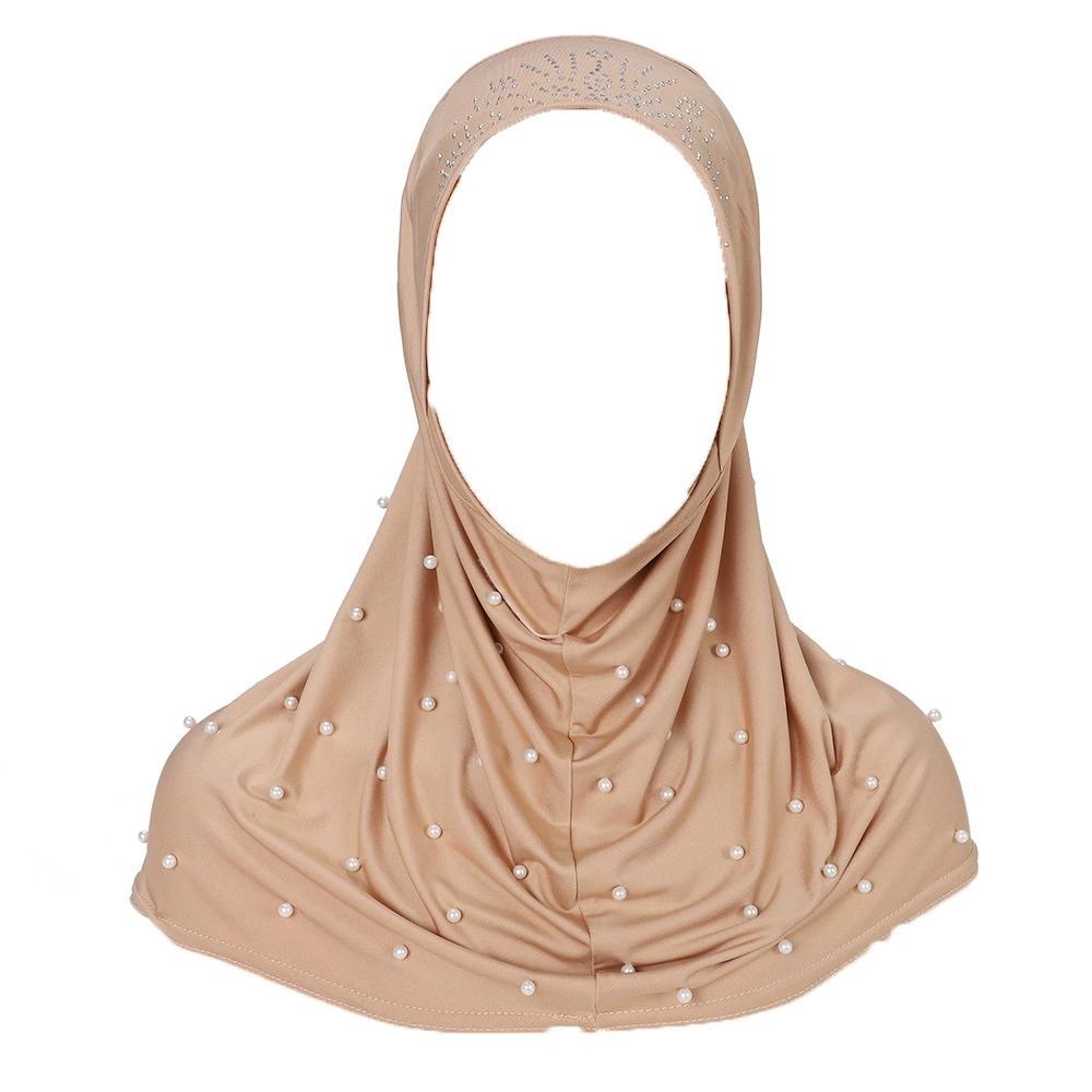 Women Pearl Decorated Hijab Scarf Shimmer Edge Shawl Women Soft Premium Jersey Hijab Turban Islam Solid Color Headscarf