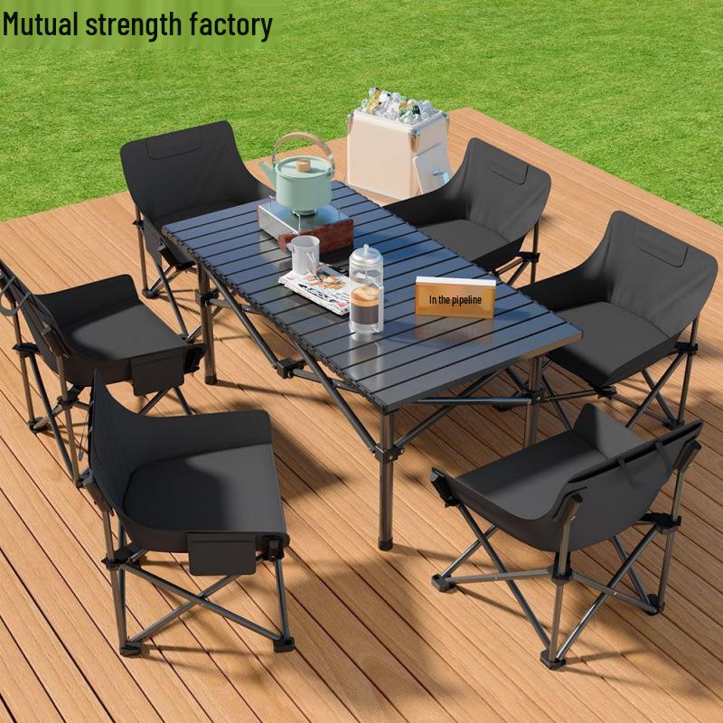 Tragbares faltbares Camping-Tisch- und Stuhlset - Aufrollbarer Picknicktisch und Liegestühle