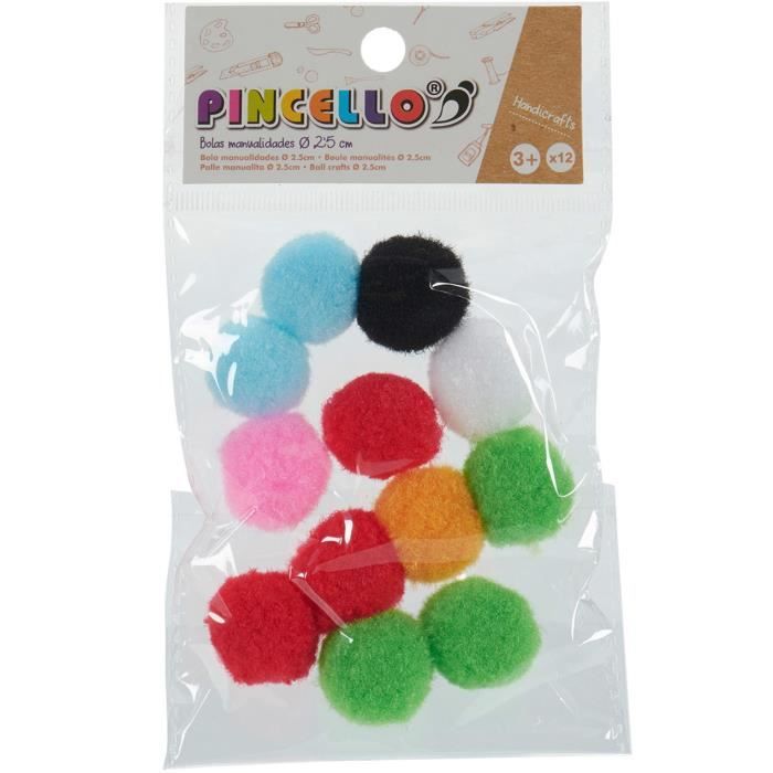 Pincello pompons 2,5 cm textile 12 pièces