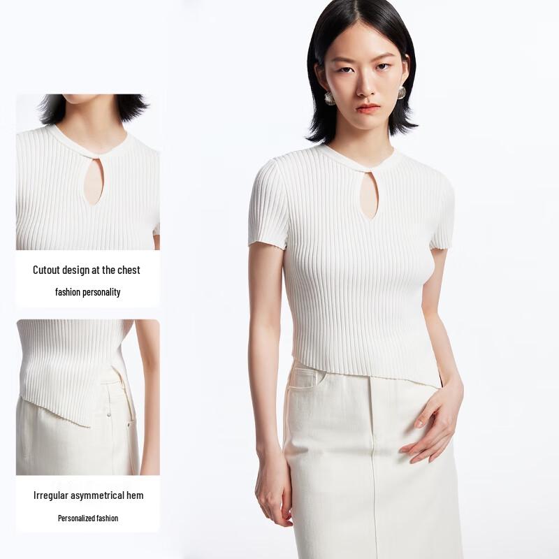 VEROMODA Hollow-Out Twist-Knot Knit Short-Sleeve Top