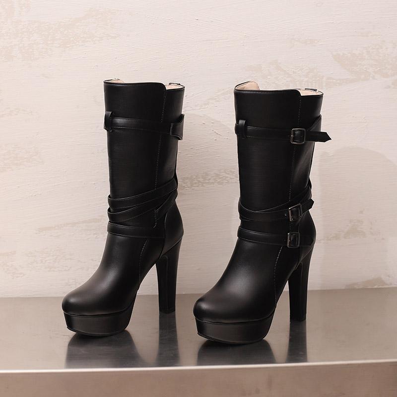 

Женские короткие ботильоны на высоком каблуке Осень и зима новые водонепроницаемые на толстом каблуке большого размера римские короткие ботильоны 46 чёрный