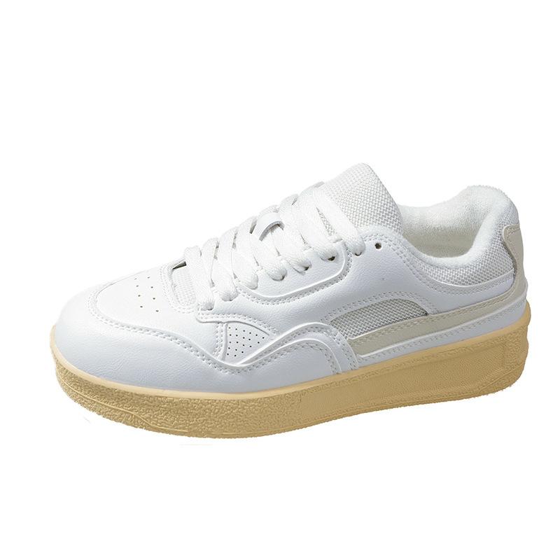 Leather White Shoes Women's Autumn and Winter New Lightweight Platform plus Velvet Warm All-Matching Casual Sports Skate Shoes