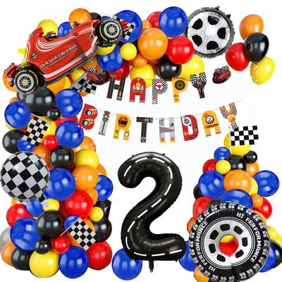 Racing Theme Black And White Plaid Car Tire Aluminum Film Balloon Flag Birthday Party Balloon Decoration