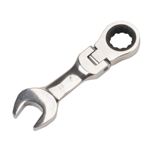 

Flex Ratchet Wrench, Open-End Wrench, Short Type, CRV, Mirror Finish (18mm), for Car Maintenance