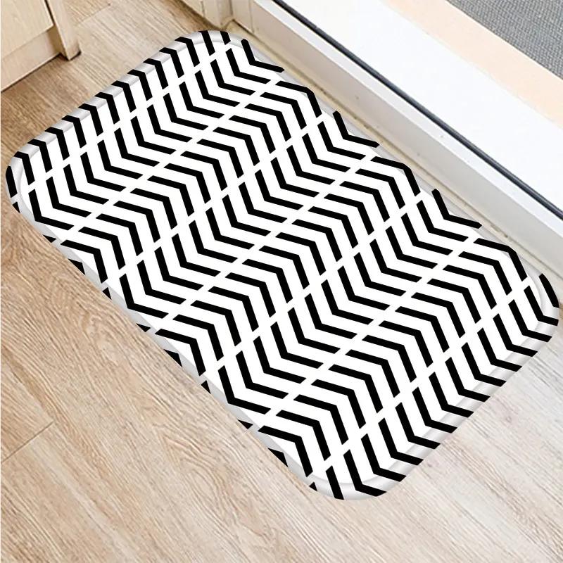 Nordic Black Geometric Kitchen Entrance 40*60cm Door Mat Coral Velvet Carpet Doormat Indoor Floor Mats Anti-Slip Rug 48229-1