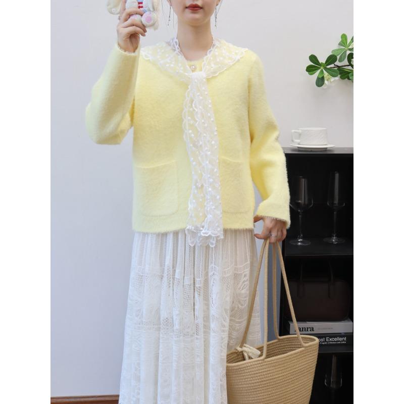 Autumn and winter new lace shawl imitation mink velvet knitted cardigan soft waxy temperament sweater jacket women