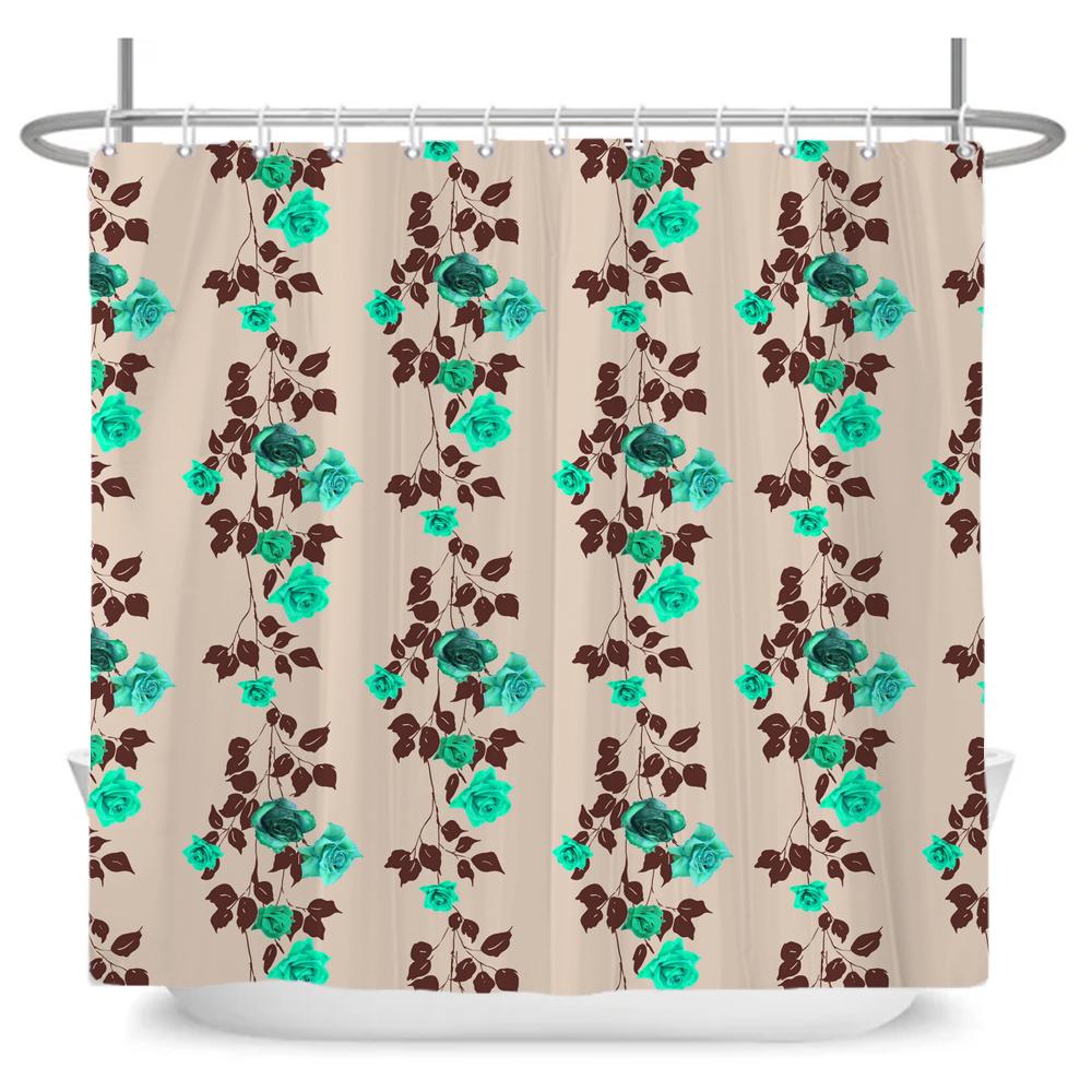 Flowers Shower Curtain Watercolor Flower Bath Curtain Print Polyester Fabric Waterproof Bathroom Curtains with Hooks Bath Screen