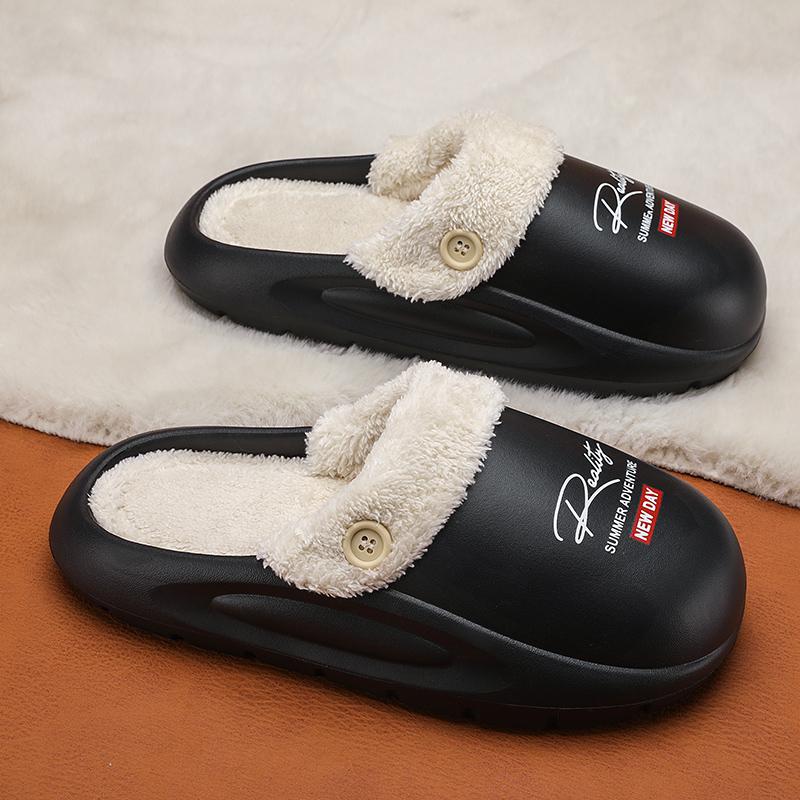 Slippers for Men Thick Soled EVA Cotton Shoes for Couples Indoor Bathroom Wear Flat Soled Shoes for Women with Fleece Addedth