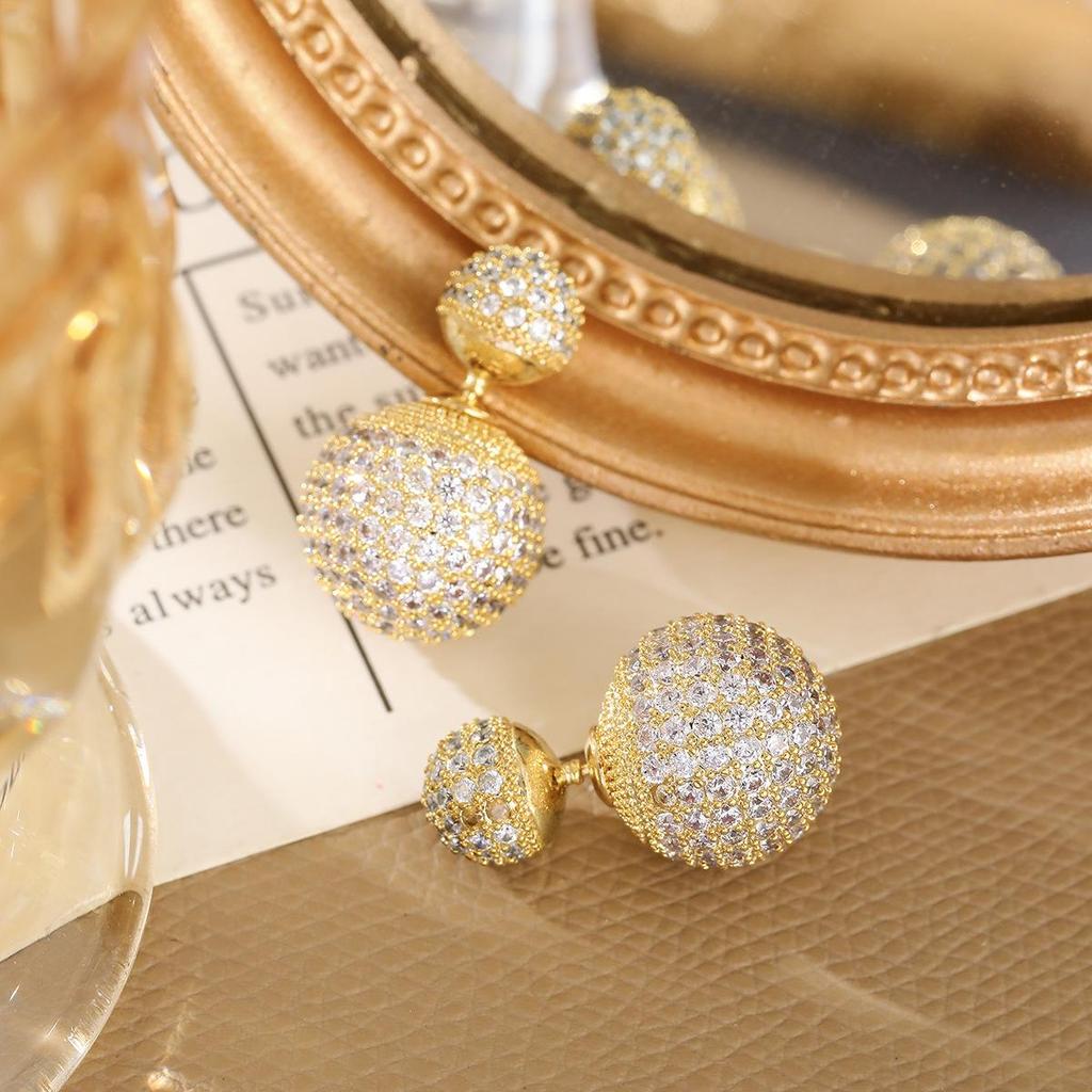 Elegant Micro-Paved Zircon Round Ball Earrings: Light Luxury Style Studs