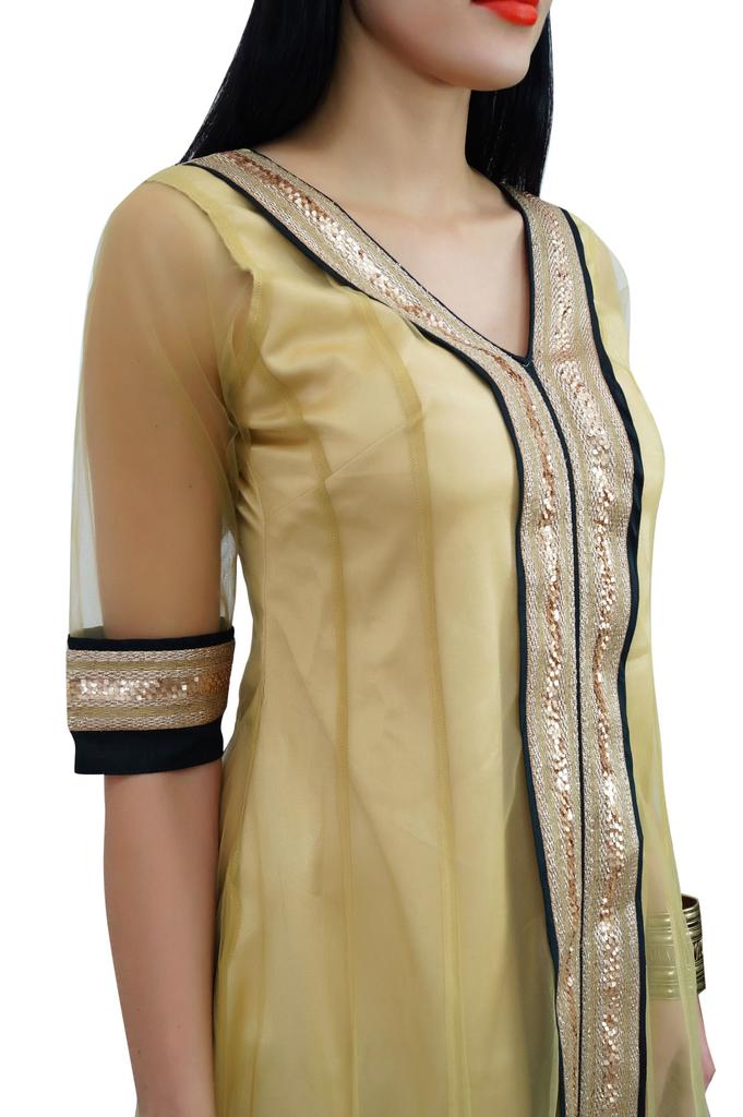 Atasi Womens Designer Beige Anarkali Readymade Salwaar Kameez with Dupatta