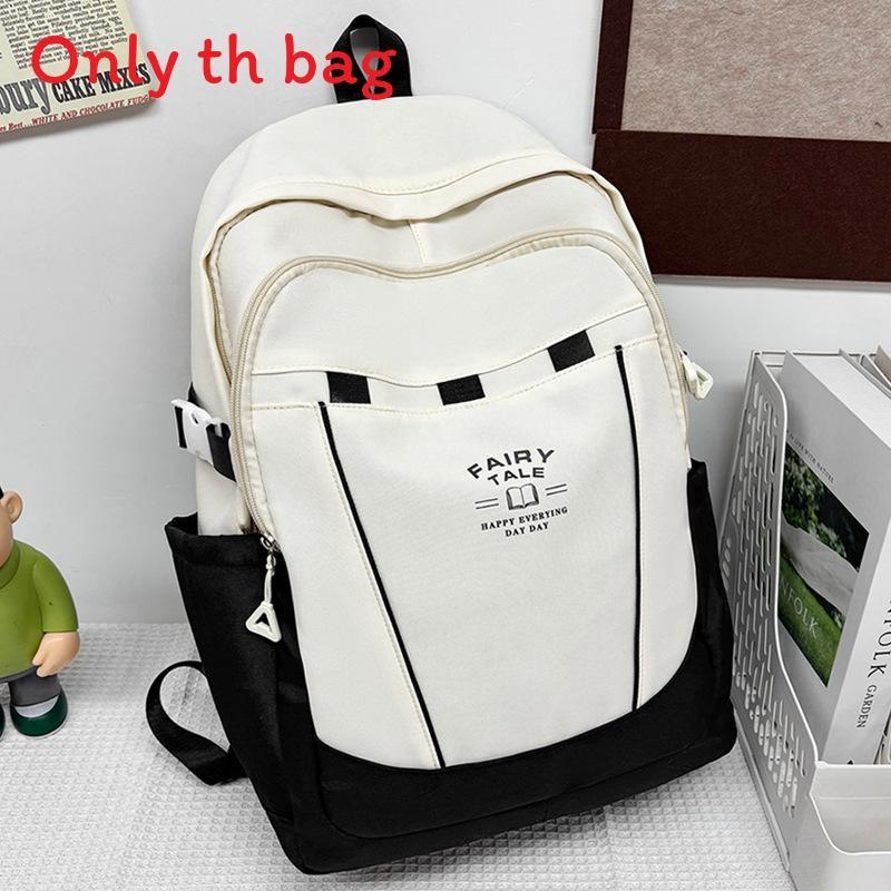 Blocked Simple Color Striped Letter Pattern Student Large Backpack Capacity