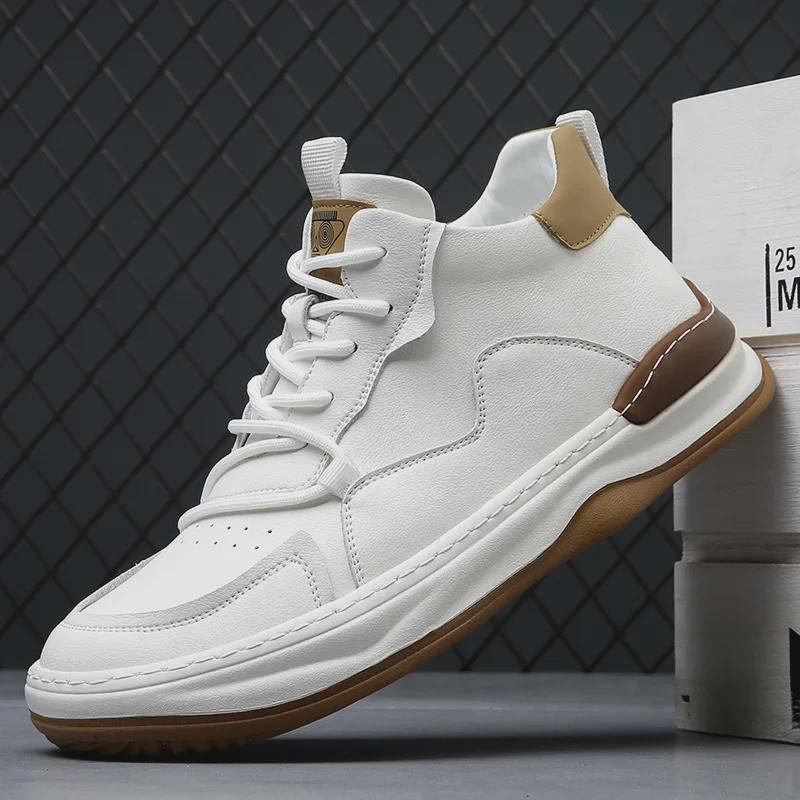 Pánské evropské boty z pravé kůže s tlustou podrážkou, prodyšné, ležérní, bílé - Trend pro jaro 2025