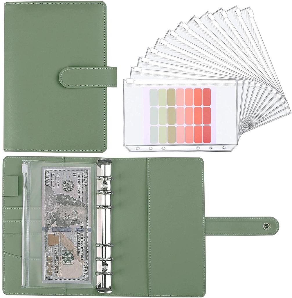 A6 Budget Binder Planner With 12 Pieces Cash Envelopes, Colorful PU Leather Notebook Binder With 12 PCS A6 Binder Pockets