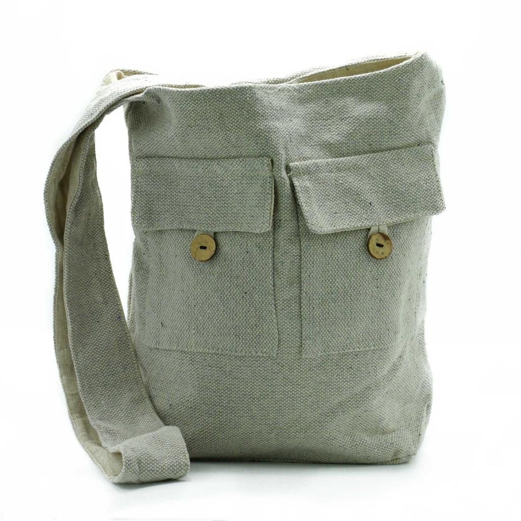 Canvas Two Pocket Tote Bag Stone Large