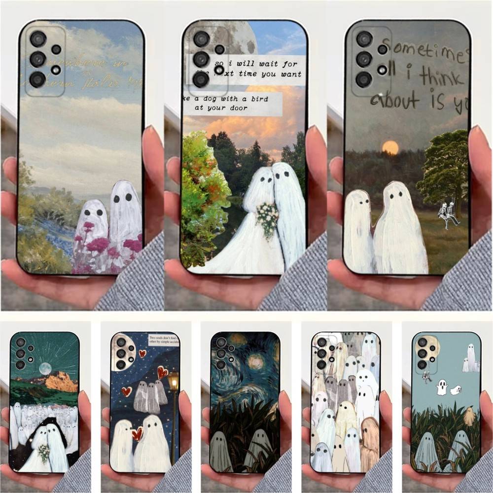 Lovely Ghost Case For Samsung S21,S9,S22,S25,S20,S10,Plus,Ultra,S24,S23,FE,Lite,Soft Silicone Black