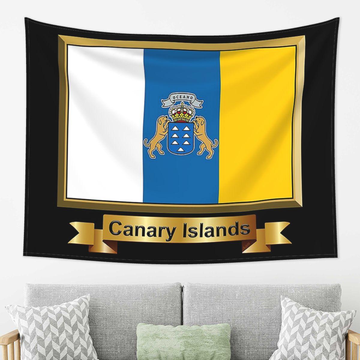 Spain Flag Oceano Canary Islands Tapestry Wall Hanging Aesthetic Home Decoration Tapestries for Living Room Bedroom 74x94cm(29x37in)