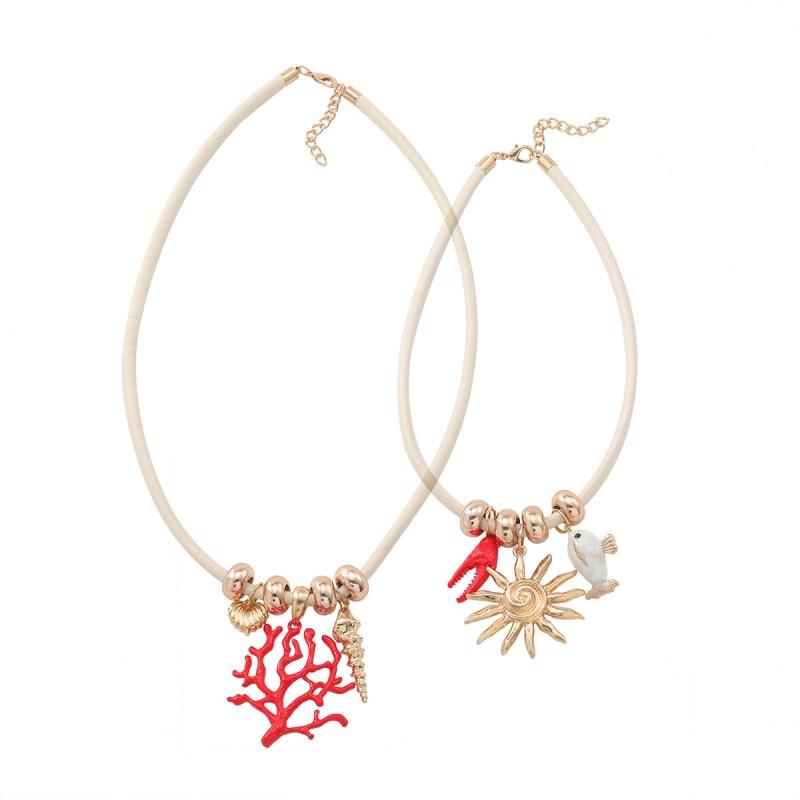 Layered Red Crab Fish Sun Shell Heart Necklace Women Beach Style Fashion Jewelry Red