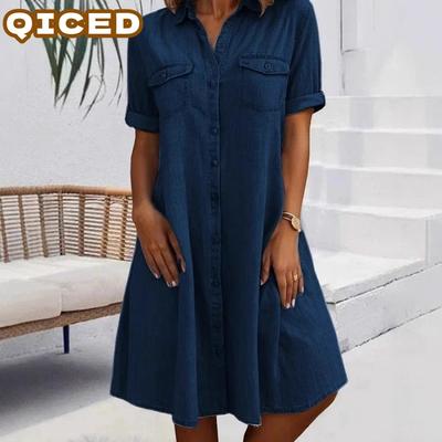 Damenmode Sommer Frühling Einfarbig Druck Kurzarm POLO-Ausschnitt Freizeitkleider