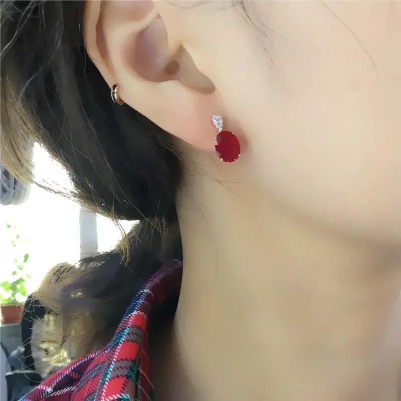 Purple Gold Inlaid Egg Surface Redstone Earrings Light Luxury Temperament Rose Gold Plated Earrings