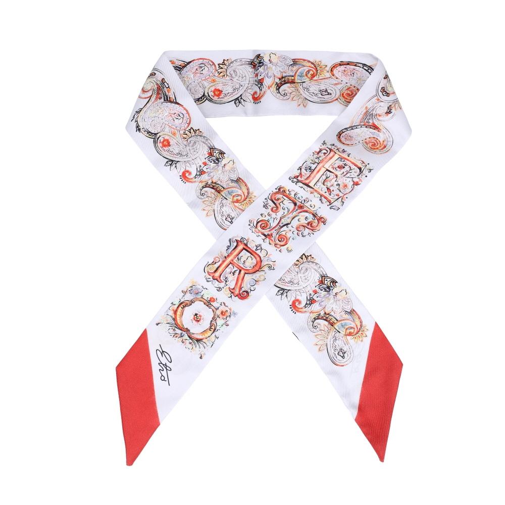Etro Paisley Skinny Twill Silk Scarf With Floral Motif Wata0016ake58 S9880 WATA0016AKE58 S9880