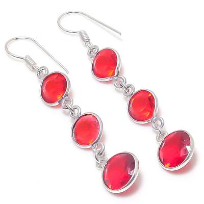 Natural Mozambique Garnet Gemstone 925 Sterling Silver Earring 2.36" W8e17
