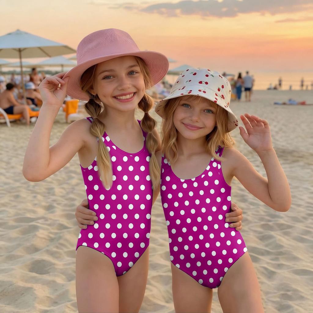 Girls One Piece Swimsuit Polka Dot Print Sleeveless Casual Swimwear for Summer Beach Pool Use Comfortable Fit