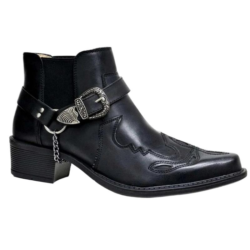 Stivali da Uomo Fatti a Mano di Moda Stivali Cowboy Vintage Stivali Alti in Pelle Scarpe Casual Cinturino con Fibbia Scarpe Punk Punta Appuntita Stivali da Moto da Uomo