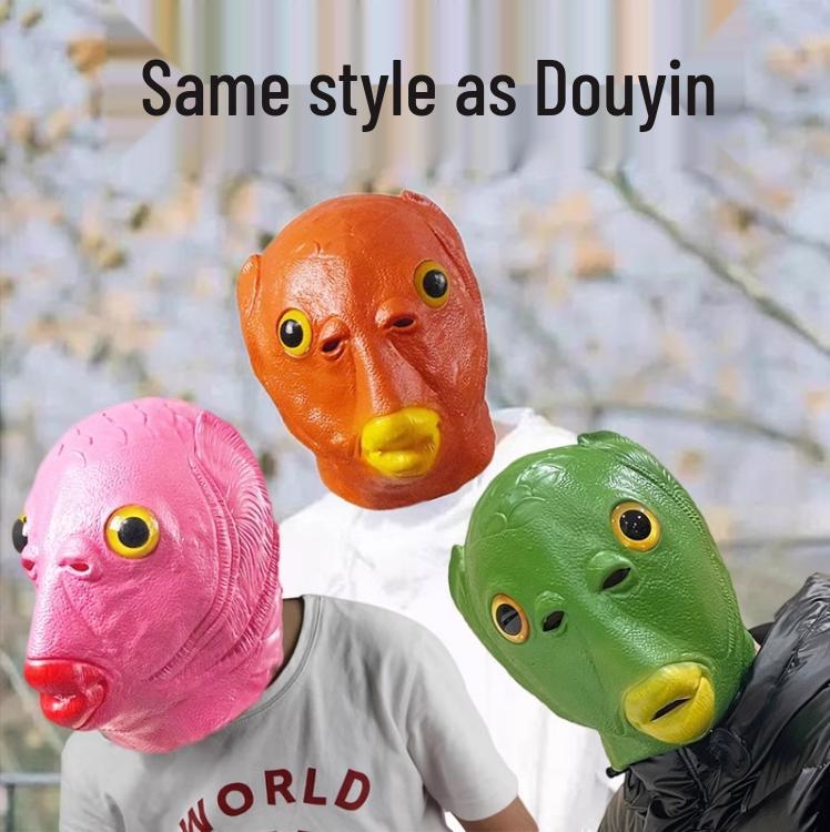 Green Fish Monster Headgear: Hilarious Full Face Prank Mask Inspired by Sand Sculpture Internet Celebrity
