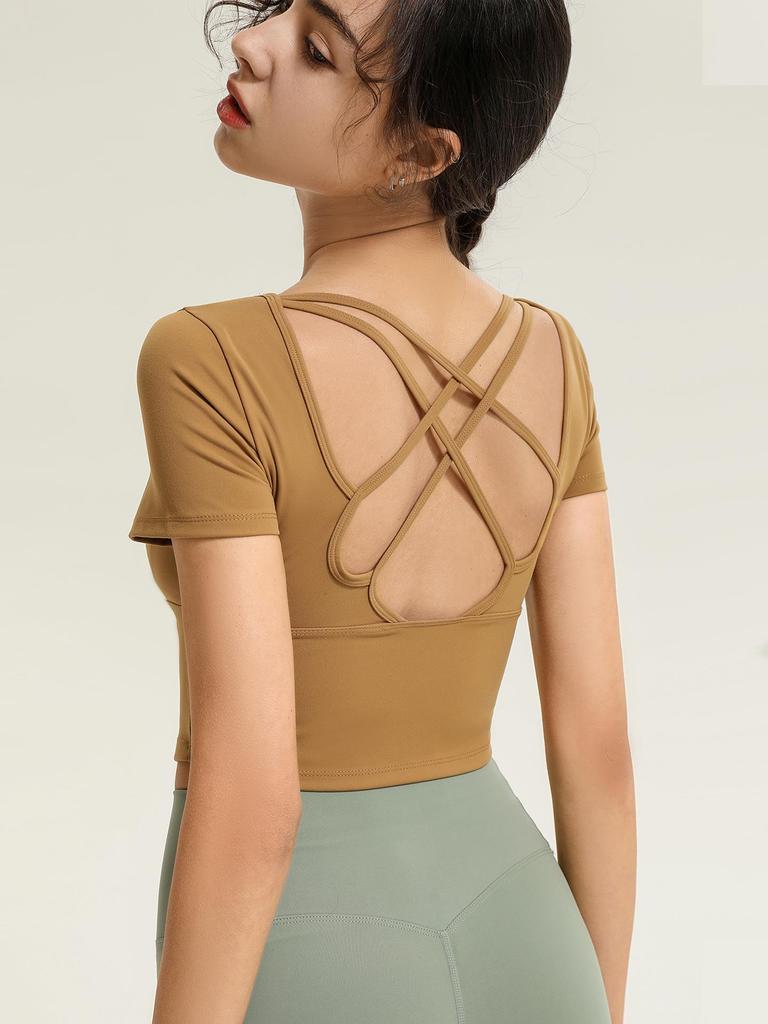 Quick-Drying Sports T-shirt with Chest Pads & Cross-Back Design for Running & Yoga