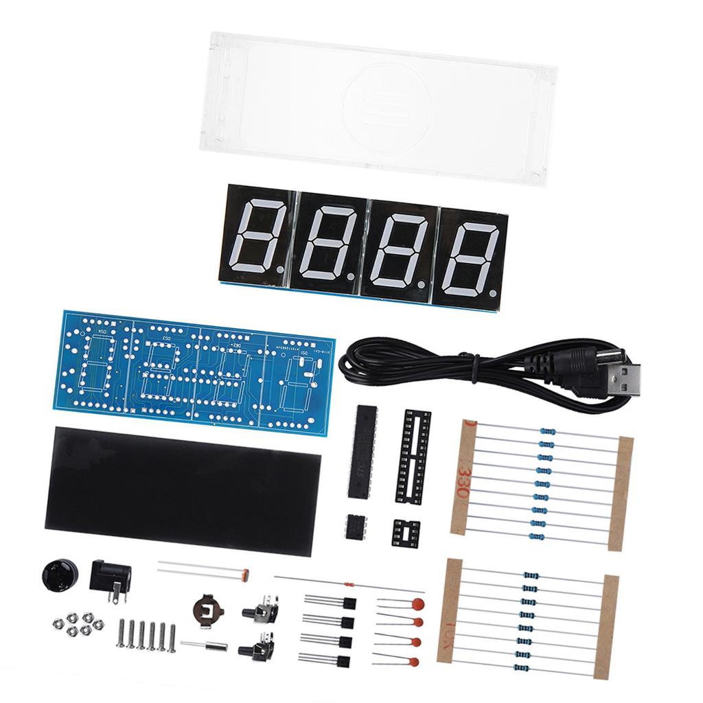 4-digit Digital LED Clock Kit Auto Display Time/Temperature Electronic Kit Clock - Red