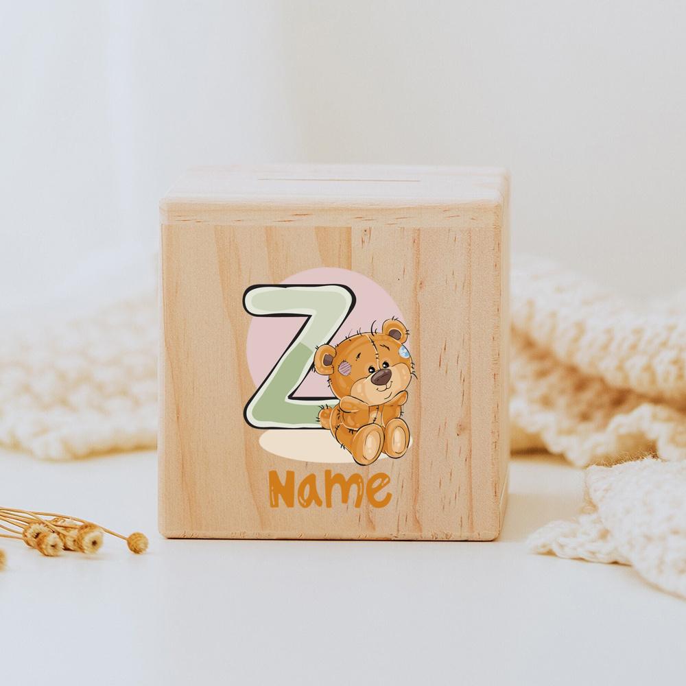 Personalized Money Box Initial with Name Wooden Money Boxes Child Coin Bank Birthday Holiday Gifts for Kids Coin Collection Case