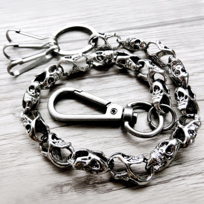 Biker-Decor Skull Wallet Chain with Hook Snap Closure Punk Skull Trouser Chain Hip-hop Cool Style Pant Chain Ornament