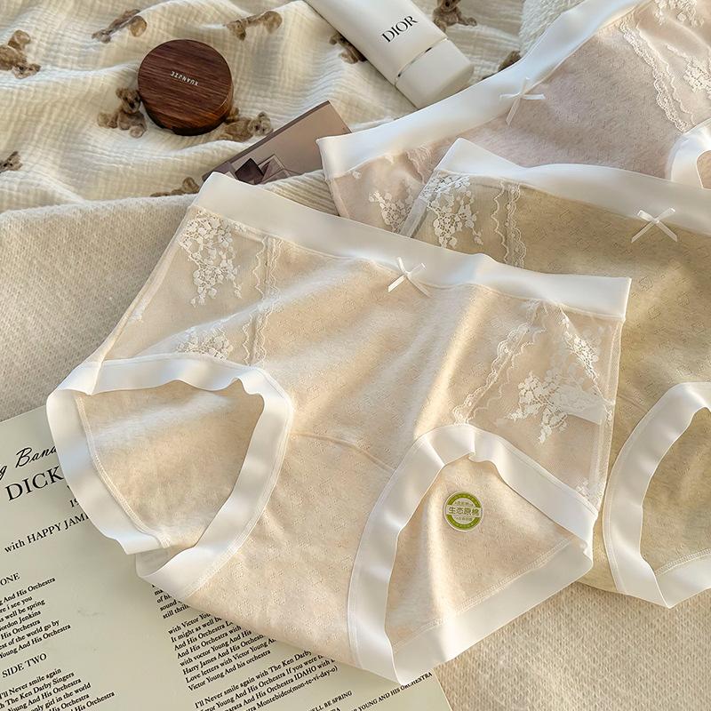 Plus Size High Waist Lace Cotton Extended Crotch Antibacterial Underwear